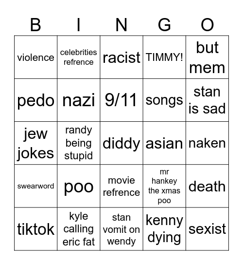 south park bingo Card