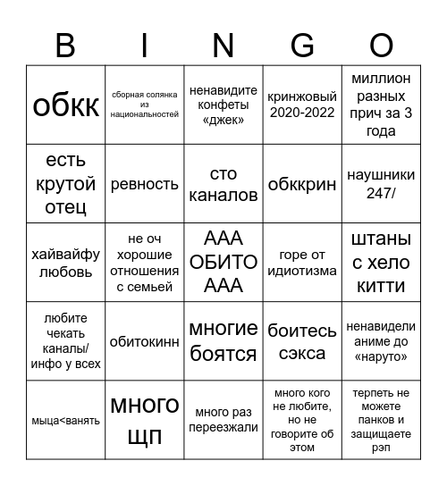 бингоагрессор Bingo Card