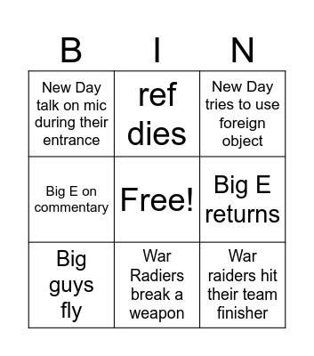 War Radiers vs New Day Bingo Card