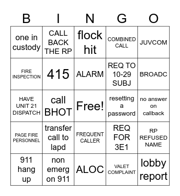 BH DISPATCH BINGO Card