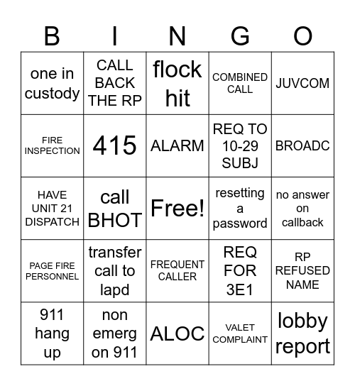 BH DISPATCH BINGO Card