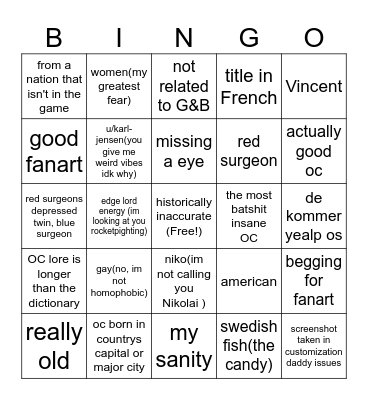 r/G&B OC's bingo Card