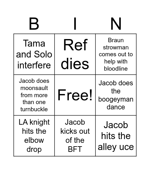 Jacob Fatu vs LA Knight Bingo Card