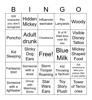 Hollywood Studios Bingo Card