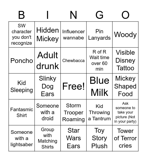 Hollywood Studios Bingo Card