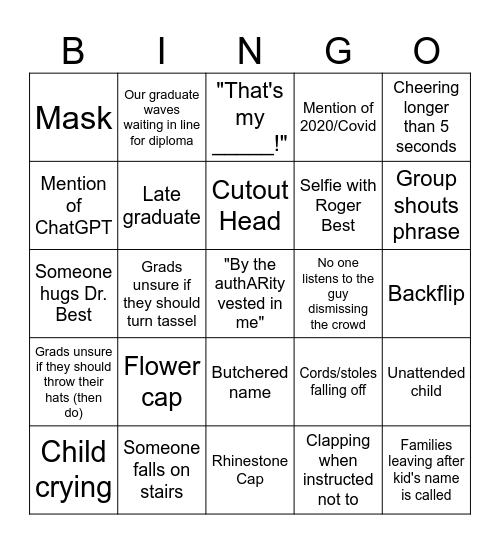 UCM Graduation Bingo Card