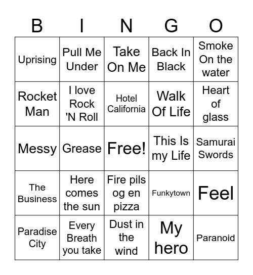 Musikk Bingo 2 Bingo Card