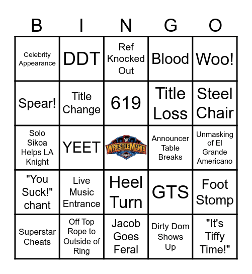 Wrestlemania XLI Bingo Card