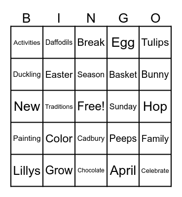 Easter Bingo Card