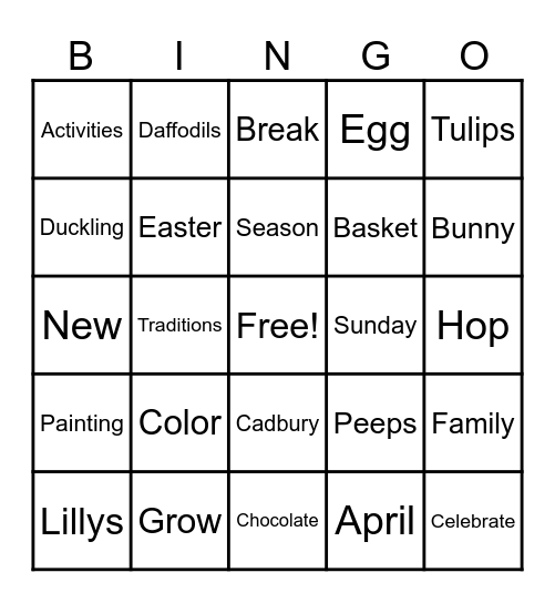 Easter Bingo Card