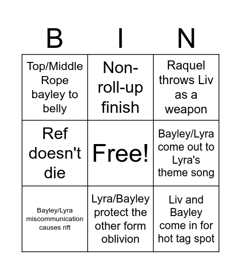 Liv/Raquel vs Bayley/Lyra Bingo Card