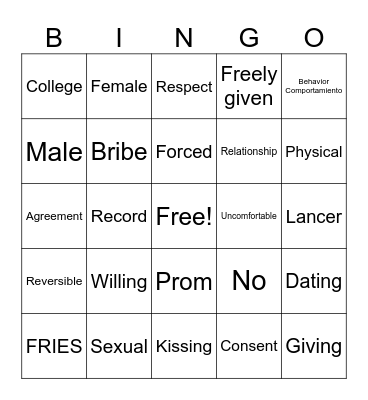 Consent BINGO Card