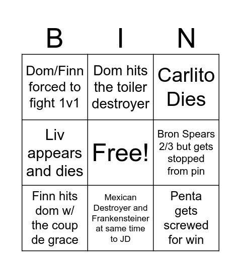 IC Fatal Four Way Bingo Card