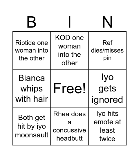 Women's Triple Threat Bingo Card