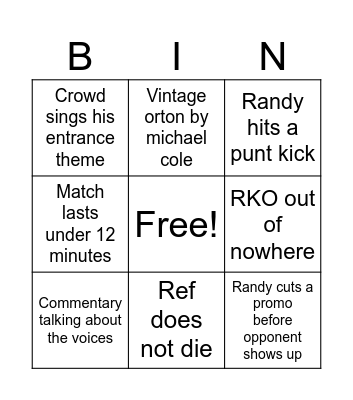 Randy's open challenge Bingo Card
