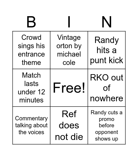 Randy's open challenge Bingo Card