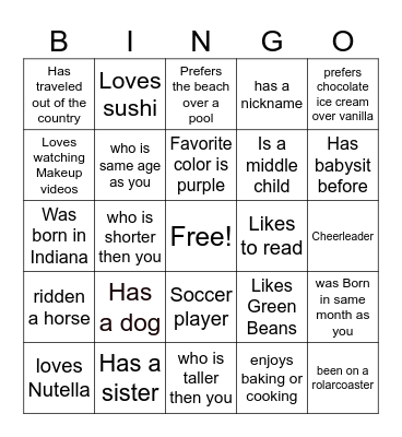 Birthday Bingo Card
