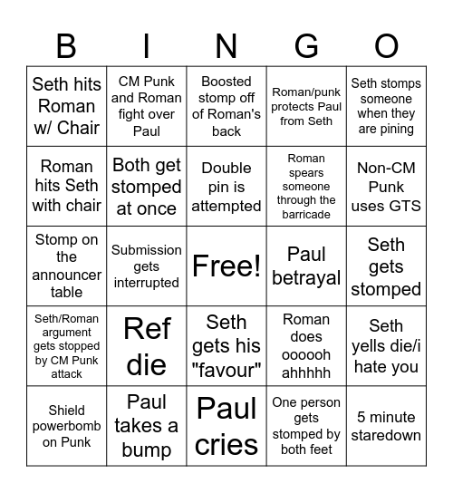 Roman vs Seth vs CM Punk Bingo Card