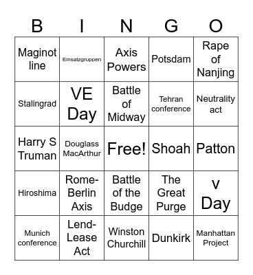 WWII BINGO Card