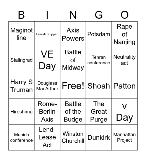 WWII BINGO Card