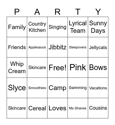 Parker’s Birthday Bingo Card