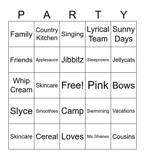 Parker’s Birthday Bingo Card