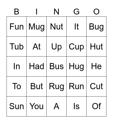 Word Bingo Card