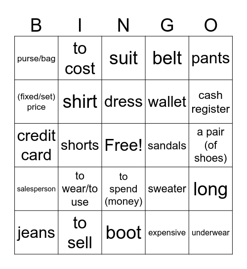 BINGO - ¡De Compras! Bingo Card