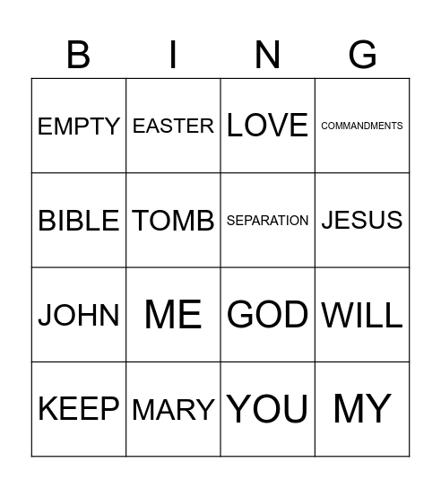 EASTER Bingo Card
