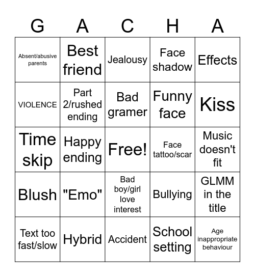 Gacha life bingo Card