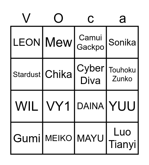 Vocaloid bingo Card