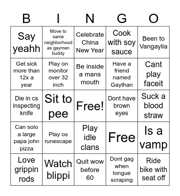 Gay Bingo Card