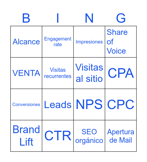 Métricas de Marketing Bingo Card