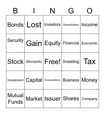 Stock Market Bingo Card