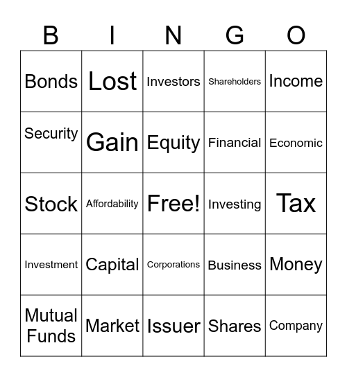 Stock Market Bingo Card