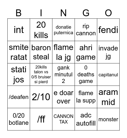 Untitled Bingo Card