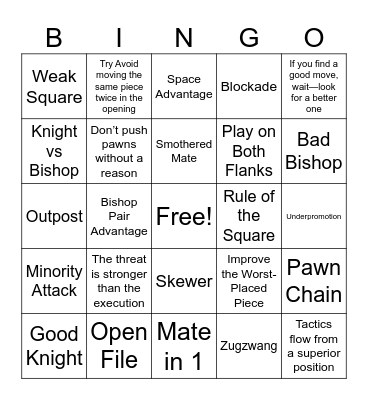 C H E S S Bingo Card