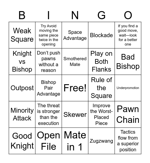 C H E S S Bingo Card