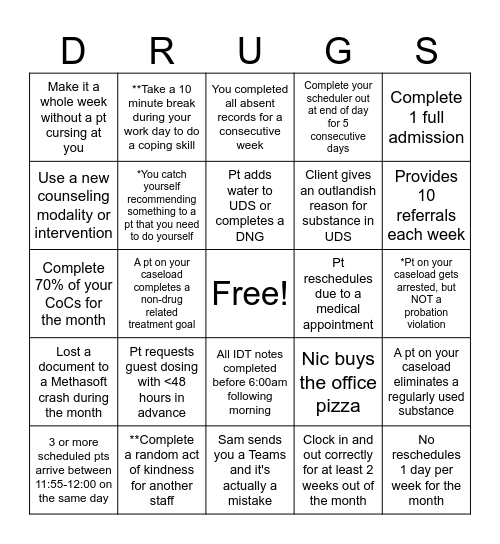 Counselor Bingo Card