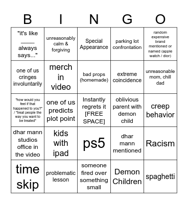 Dhar Mann Bingo for friends Bingo Card