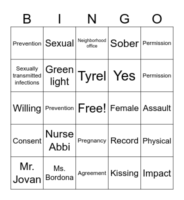 Consent BINGO Card