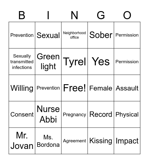 Consent BINGO Card