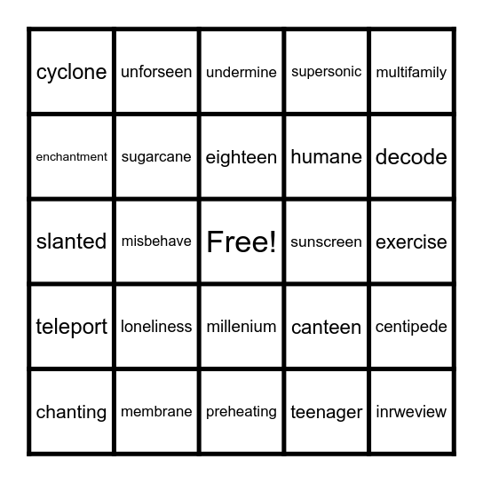 multisylabic words Bingo Card