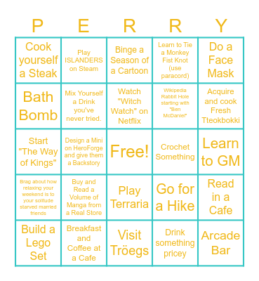 Gina Self Care Weekend Bingo Card
