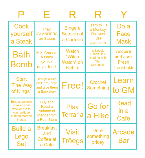 Gina Self Care Weekend Bingo Card