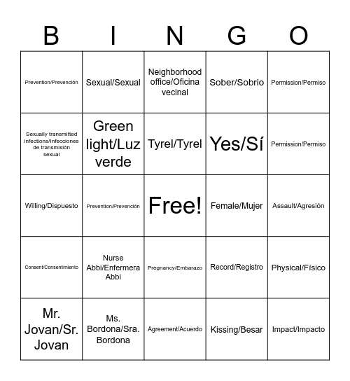Consent BINGO Card