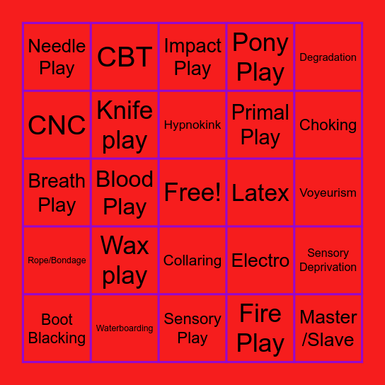 BDSM Bingo Card