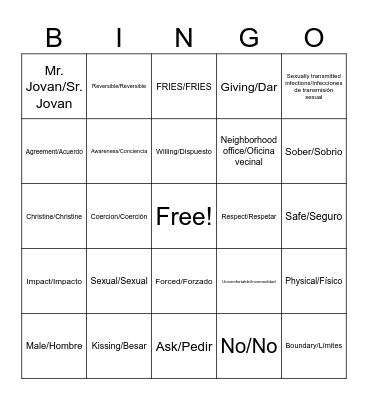 Consent BINGO Card