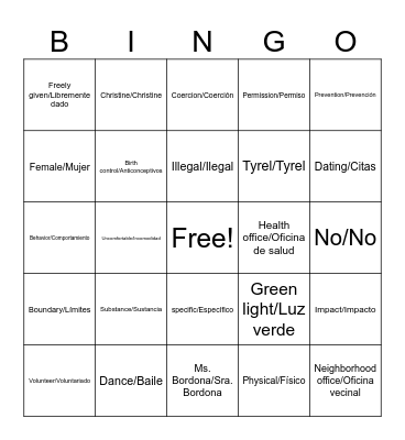 Consent BINGO Card