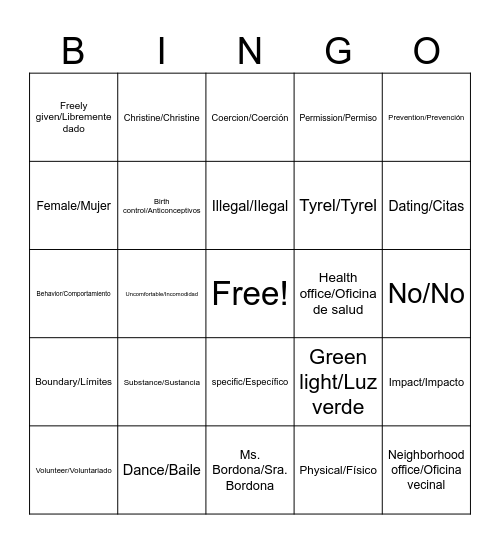 Consent BINGO Card
